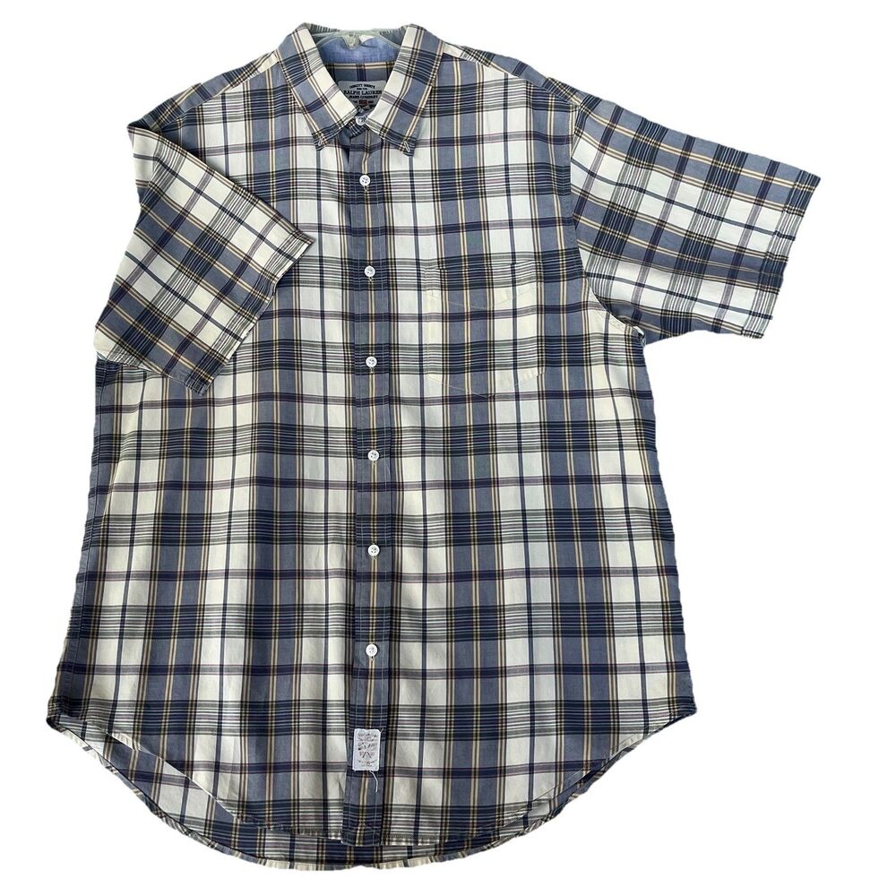 Ralph Lauren Jeans Co Shirt Men’s L Button Down Blue/Gr/Pink Plaid SS Classic